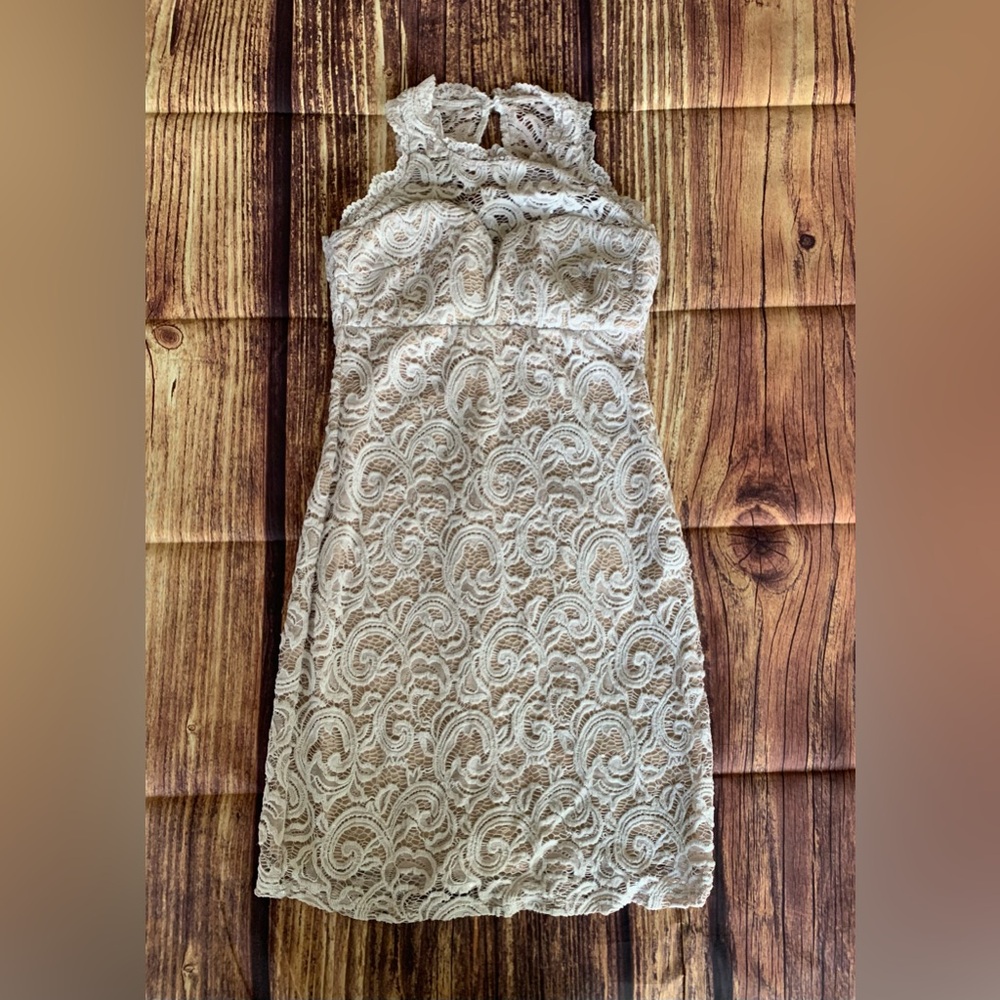 Sequin Hearts Junior's Sleeveless Halter Laced Lined Ivory Back Zip Dress Sz: 5